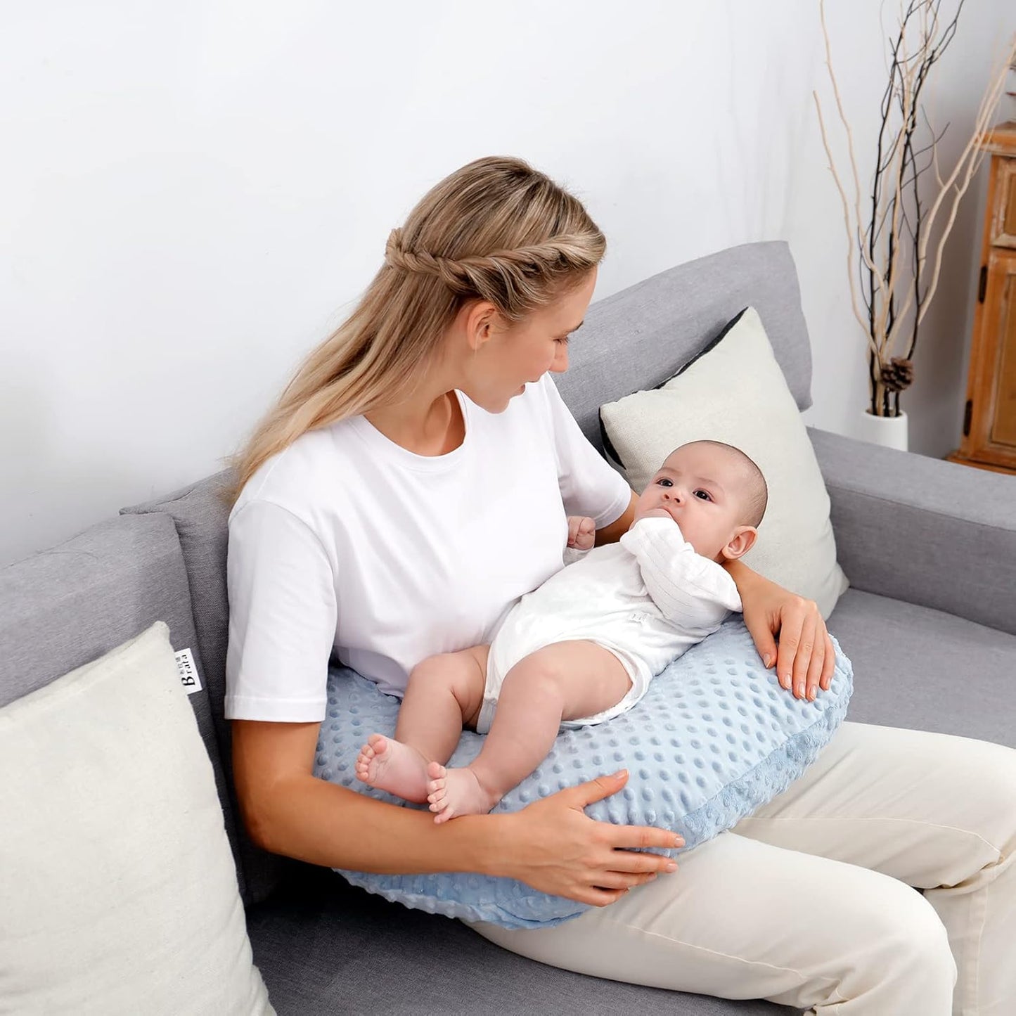 Cojín Lactancia-Almohada de Lactancia Ajustable y Ergonómica-Cojín de Lactancia y Embarazo-Funda Extraíble y Lavable 100% Algodón-Almohada de Apoyo Antireflujo Máximo Confort