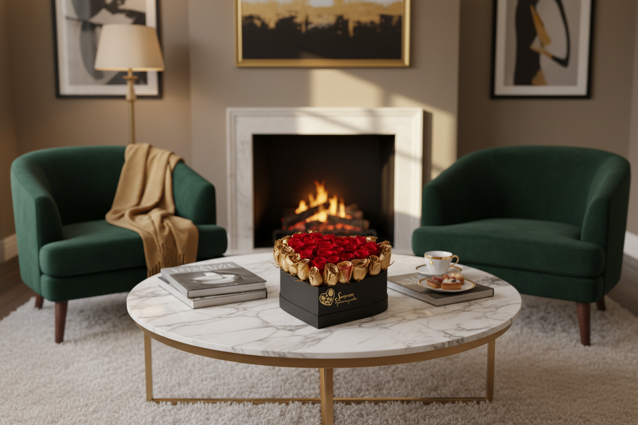 Arreglo de rosas en salón