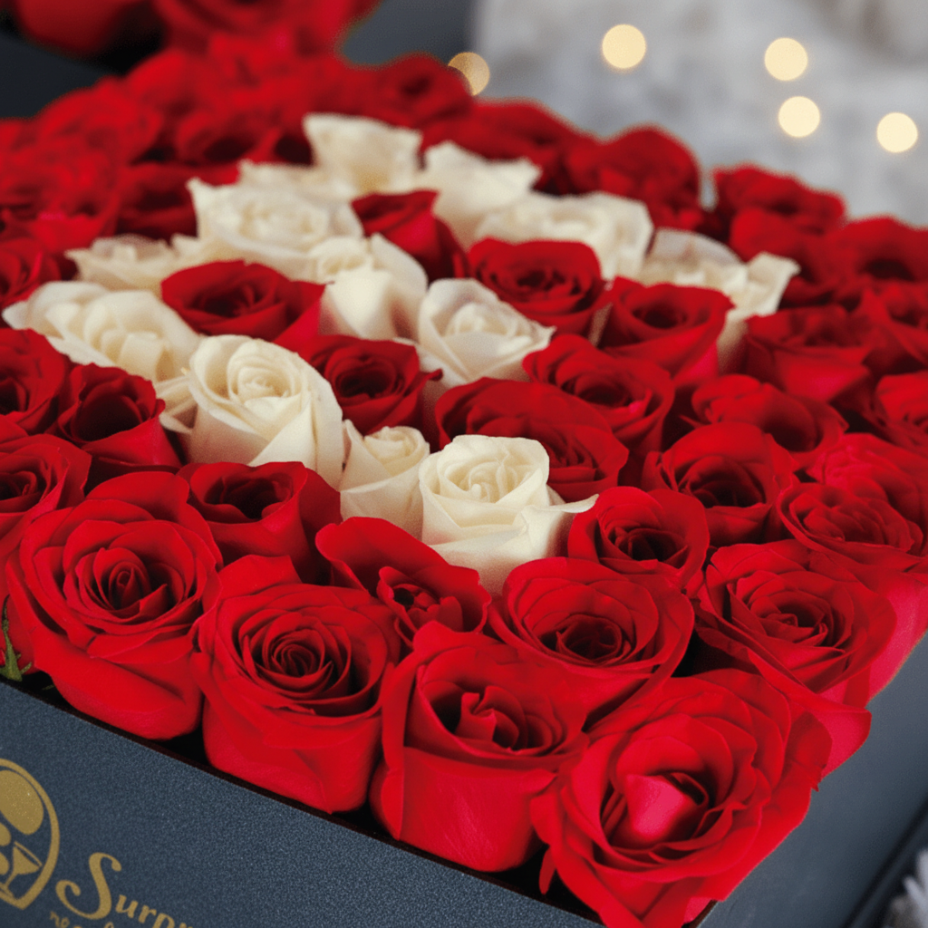 Detalles caja rosas corazón