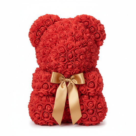 Oso de Rosas Rojo con Lazo Dorado