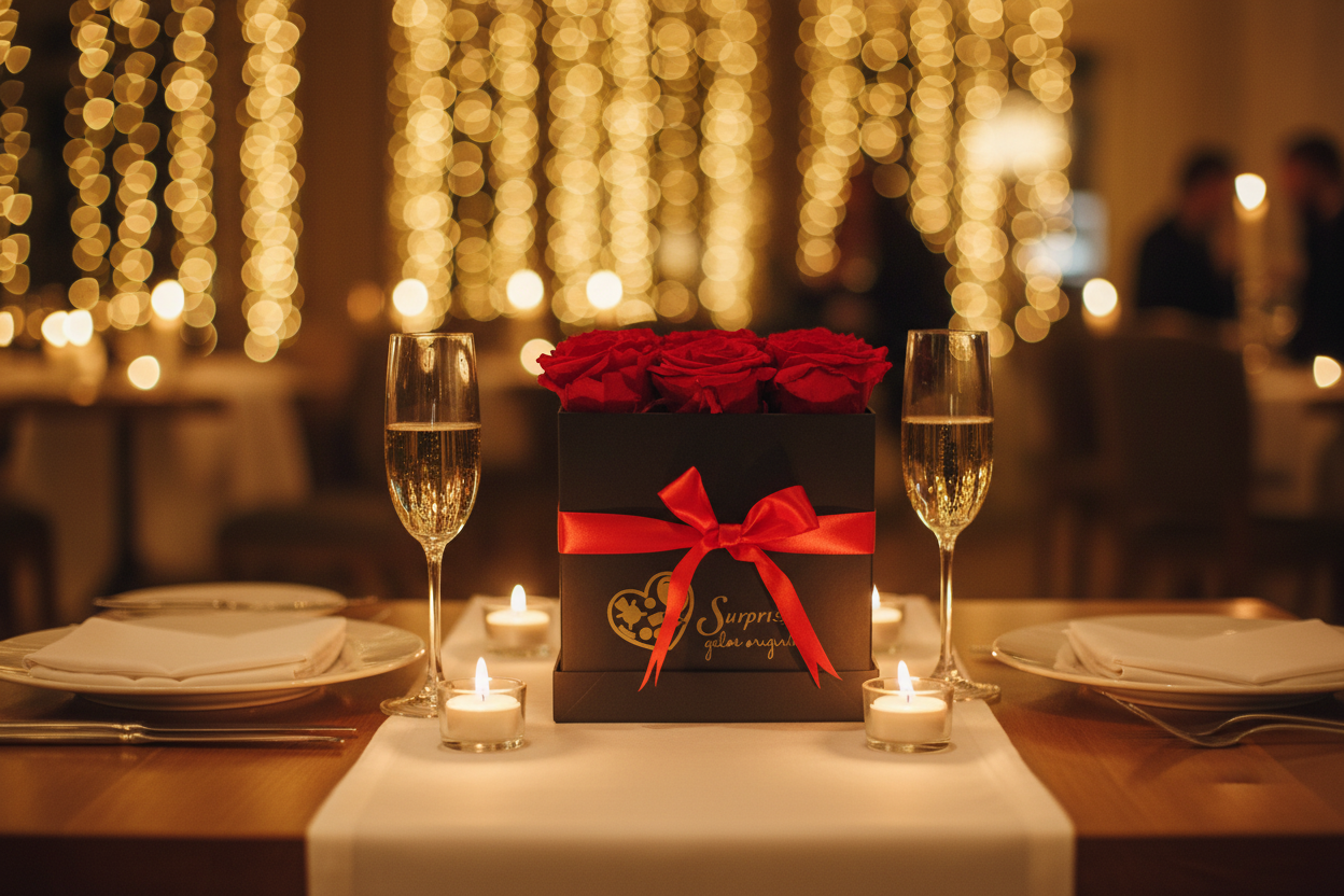Rosas en cena romántica